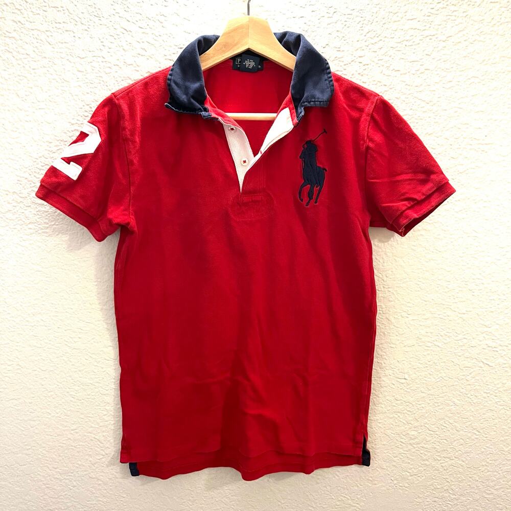 Polo Ralph Lauren Big Pony #2 Red Mesh Polo Shirt Youth L 16/18 Preppy Y2K Rugby - Picture 2 of 9